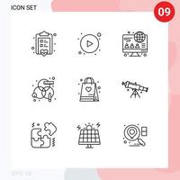 Set of 9 Modern UI Icons Symbols Signs for bag hobbies online shopping rgb Editable Vector Design Elements