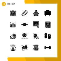 User Interface Pack of 16 Basic Solid Glyphs of photography photo typewriter travel luggage Editable Vector Design Elements