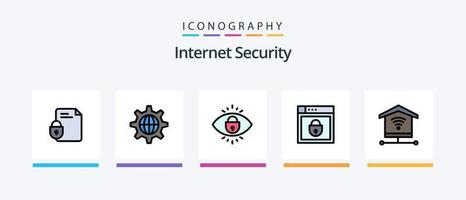 la línea de seguridad de Internet llenó un paquete de 5 íconos que incluye Internet. investigar. Internet. buscar. seguridad web diseño de iconos creativos vector