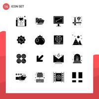 Set of 16 Commercial Solid Glyphs pack for greece sun safe tools creative Editable Vector Design Elements