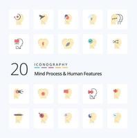 20 procesos mentales y características humanas paquete de iconos de color plano como relajación resolviendo lógica de problemas mentales vector