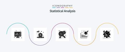 paquete de iconos de glifo 5 de análisis estadístico que incluye . engranaje. investigación de consumidores. gráfico. análisis vector