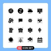 User Interface Pack of 16 Basic Solid Glyphs of chat coins snowy budget play Editable Vector Design Elements