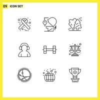 Mobile Interface Outline Set of 9 Pictograms of sport man alpine support scandinavia Editable Vector Design Elements