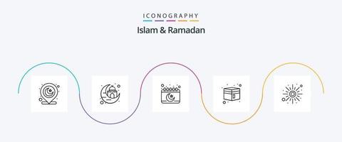 paquete de iconos de la línea 5 de islam y ramadán que incluye el sol. Ramadán. calendario. musulmán. edificio vector
