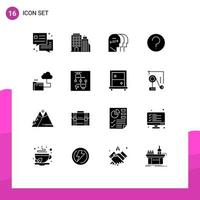 Solid Glyph Pack of 16 Universal Symbols of storage cloud charactore mark help Editable Vector Design Elements