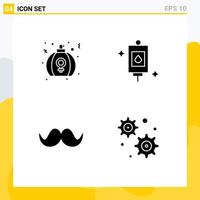 conjunto de 4 glifos sólidos vectoriales en cuadrícula para elementos de diseño vectorial editables de movember médico de perfume de bigote de día vector