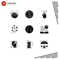 9 Thematic Vector Solid Glyphs and Editable Symbols of code round right man spring Editable Vector Design Elements