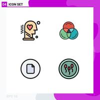 Pack of 4 Modern Filledline Flat Colors Signs and Symbols for Web Print Media such as brain file process color ui Editable Vector Design Elements