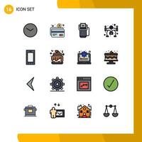 Pack of 16 Modern Flat Color Filled Lines Signs and Symbols for Web Print Media such as ipad camera card hobby payment Editable Creative Vector Design Elements