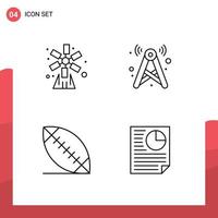 Editable Vector Line Pack of 4 Simple Filledline Flat Colors of agriculture wifi nature signal football Editable Vector Design Elements