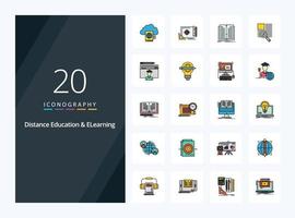 20 Distance Education And Elearning line Filled icon for presentation vector