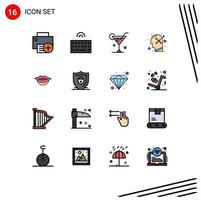 16 Universal Flat Color Filled Line Signs Symbols of lips psychology wireless positive spring Editable Creative Vector Design Elements