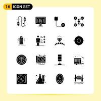 16 Thematic Vector Solid Glyphs and Editable Symbols of money add cord like user Editable Vector Design Elements