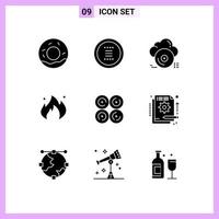 9 User Interface Solid Glyph Pack of modern Signs and Symbols of donut oil cd industry store Editable Vector Design Elements