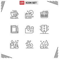 9 Thematic Vector Outlines and Editable Symbols of map stationery basket notepad jotter Editable Vector Design Elements