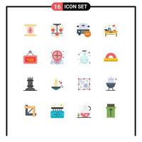 Group of 16 Modern Flat Colors Set for workplace table car light vehicles Editable Pack of Creative Vector Design Elements