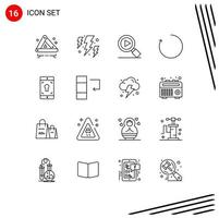 Pack of 16 Modern Outlines Signs and Symbols for Web Print Media such as screen mobile research application clockwise Editable Vector Design Elements