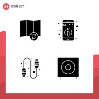 Pack of 4 Modern Solid Glyphs Signs and Symbols for Web Print Media such as map bass detail cable electronics Editable Vector Design Elements