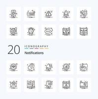 Paquete de iconos de 20 líneas de notificaciones como atención de chat de comunicación de correo no leído vector