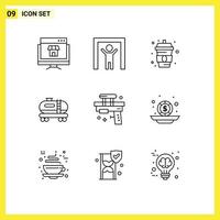 Modern Set of 9 Outlines and symbols such as summer fun drink pollution oil Editable Vector Design Elements