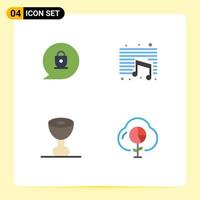 4 paquete de iconos planos de interfaz de usuario de signos y símbolos modernos de datos de la escuela de música de carne de chat elementos de diseño vectorial editables vector