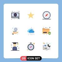 Set of 9 Modern UI Icons Symbols Signs for moon wind gps weather management Editable Vector Design Elements