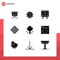 9 Universal Solid Glyph Signs Symbols of sweet fast solar train railway Editable Vector Design Elements