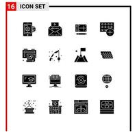 Pictogram Set of 16 Simple Solid Glyphs of gadget computers video marketing add online Editable Vector Design Elements