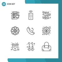 9 Universal Outlines Set for Web and Mobile Applications callback call flag spring nature Editable Vector Design Elements