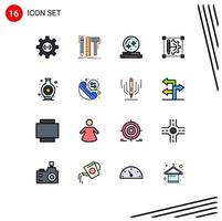 Universal Icon Symbols Group of 16 Modern Flat Color Filled Lines of cog wheel pencil tools star magic Editable Creative Vector Design Elements