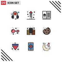 Pack of 9 Modern Filledline Flat Colors Signs and Symbols for Web Print Media such as economy lab food molecule atoms Editable Vector Design Elements