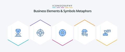 Business Elements And Symbols Metaphors 25 Blue icon pack including chat. data. close. upload. cloud vector