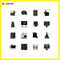 Editable Vector Line Pack of 16 Simple Solid Glyphs of building swipe message gesture learning Editable Vector Design Elements