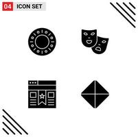 Pack of 4 Modern Solid Glyphs Signs and Symbols for Web Print Media such as bakery ui masks mardi gras pill Editable Vector Design Elements