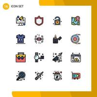 Modern Set of 16 Flat Color Filled Lines and symbols such as football google tag location map Editable Creative Vector Design Elements