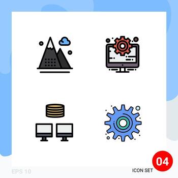 Universal Icon Symbols Group of 4 Modern Filledline Flat Colors of activities backup mountains computer sync Editable Vector Design Elements