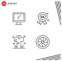 Stock Vector Icon Pack of 4 Line Signs and Symbols for computer cemetery imac badge death Editable Vector Design Elements