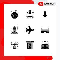 9 Thematic Vector Solid Glyphs and Editable Symbols of takeoff costume arrow character mask Editable Vector Design Elements