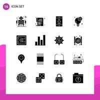 Group of 16 Solid Glyphs Signs and Symbols for gear business paper brainstorm download Editable Vector Design Elements