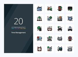 20 iconos llenos de línea de gestión de tiempo para presentación vector