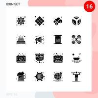 16 User Interface Solid Glyph Pack of modern Signs and Symbols of love analytics data pie chart chart Editable Vector Design Elements