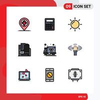 Set of 9 Modern UI Icons Symbols Signs for dumbbell pollution day gas building Editable Vector Design Elements