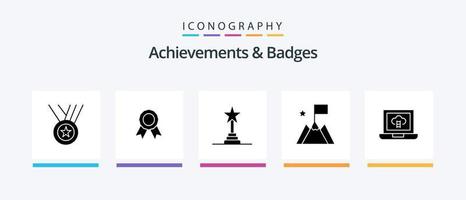 Achievements and Badges Glyph 5 Icon Pack Including laptop. trophy. achievement award. success. achievement. Creative Icons Design vector