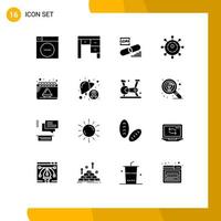 Pictogram Set of 16 Simple Solid Glyphs of date technology clip networking security Editable Vector Design Elements