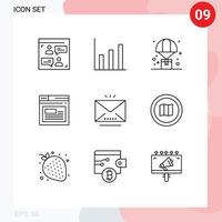 Set of 9 Modern UI Icons Symbols Signs for letter website delivery web internet Editable Vector Design Elements