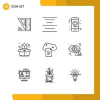 Group of 9 Outlines Signs and Symbols for sky docs file storage mobile digital storage box Editable Vector Design Elements