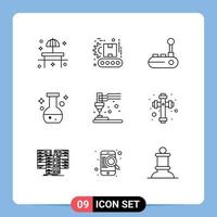 Set of 9 Modern UI Icons Symbols Signs for printing lab product flask joy pad Editable Vector Design Elements