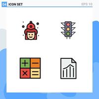 paquete de 4 signos y símbolos modernos de colores planos de línea rellena para medios de impresión web, como calculadora de lucha, bomberos, firman mini elementos de diseño de vectores editables