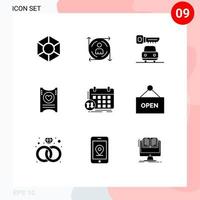 User Interface Pack of 9 Basic Solid Glyphs of timetable schedule car wedding love Editable Vector Design Elements